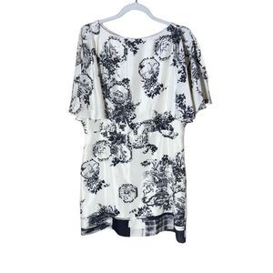 Hanii Y Silk Chinoiserie Mini Dress Split Bell Sleeve Size Medium